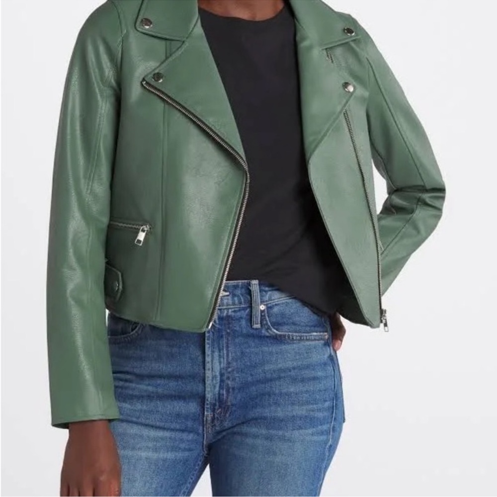 Vero Moda Green Leather Moto Jacket